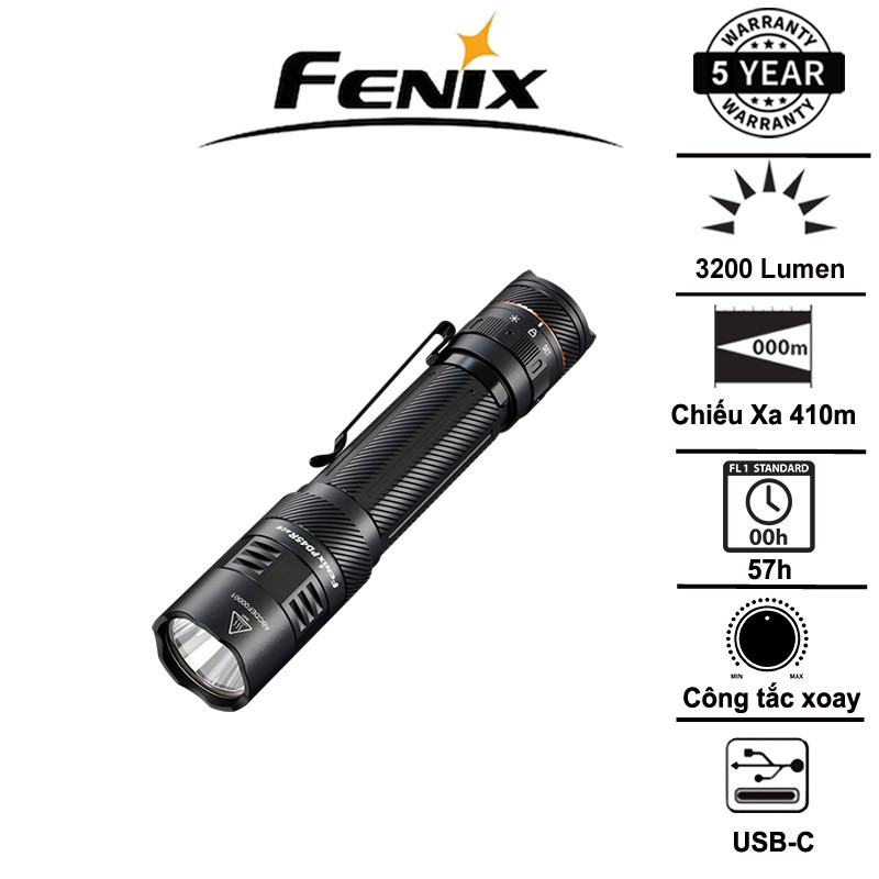 Đèn pin chiến thuật Fenix PD45R ACE sáng 3200 lm xa 410m công tắc xoay chọn chế độ