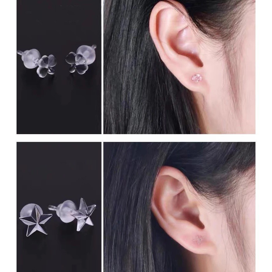 ต้มหูก้านพลาสติกแบบใส (แถมแป้น) ใส่กันรูหูตัน ต่างหูพลาสติก  เก๋ๆ #M-0028