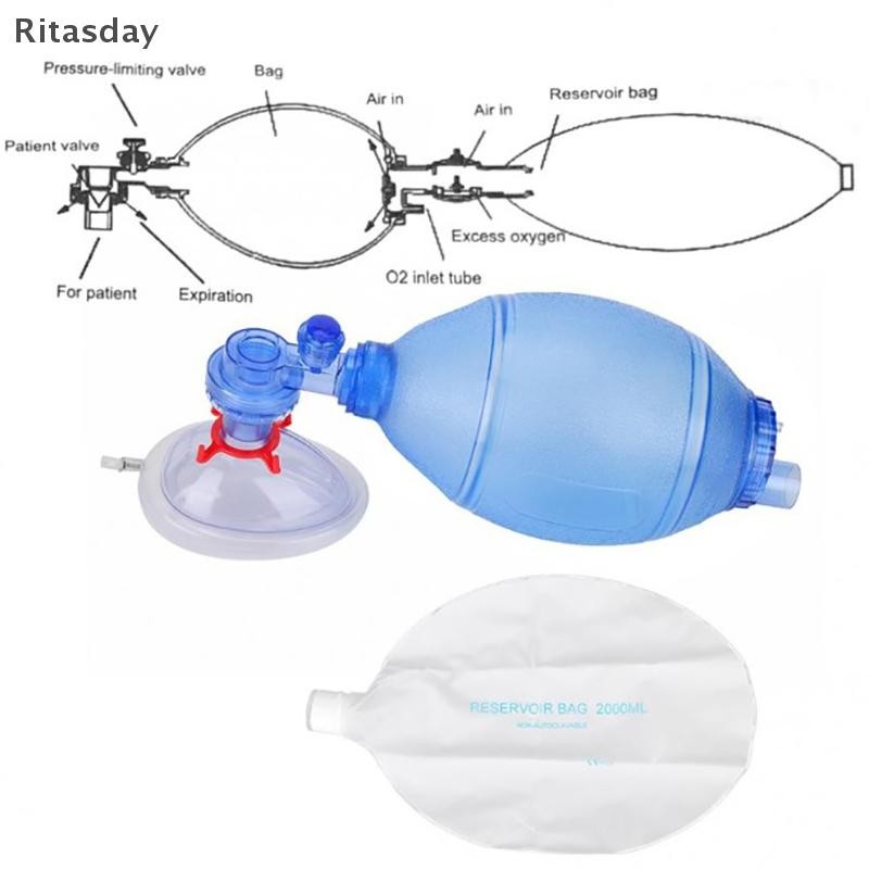 Ritasday Simple Self-help Manual Resuscitator ท่อออกซิเจนอ่างเก็บน้ํากระเป๋า Ambu กระเป๋า PVC ใหม่