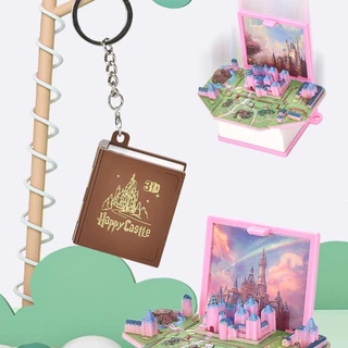 YOUNGSTAR ตลก 3D พับหนังสือพวงกุญแจของขวัญวันเกิดพับพวงกุญแจ 3D Popup ไดโนเสาร์ปราสาทคริสต์มาส Surprise ความวิตกกังวลความเครียดเด็กของเล่นเด็ก V7Z2