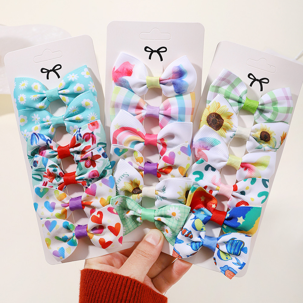 6 ชิ้น 2.6 นิ้วดอกทานตะวัน Rainbow พิมพ์คลิปผมสําหรับสาว Bows คลิป Hairpins Headwear เด็กอุปกรณ์เสริมผมของขวัญขายส่ง