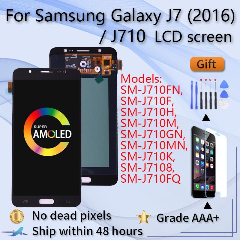 Amoled LCD สําหรับ Samsung Galaxy J7 2016 J710 จอแสดงผล LCD และหน้าจอสัมผัส Digitizer Assembly SM-J7