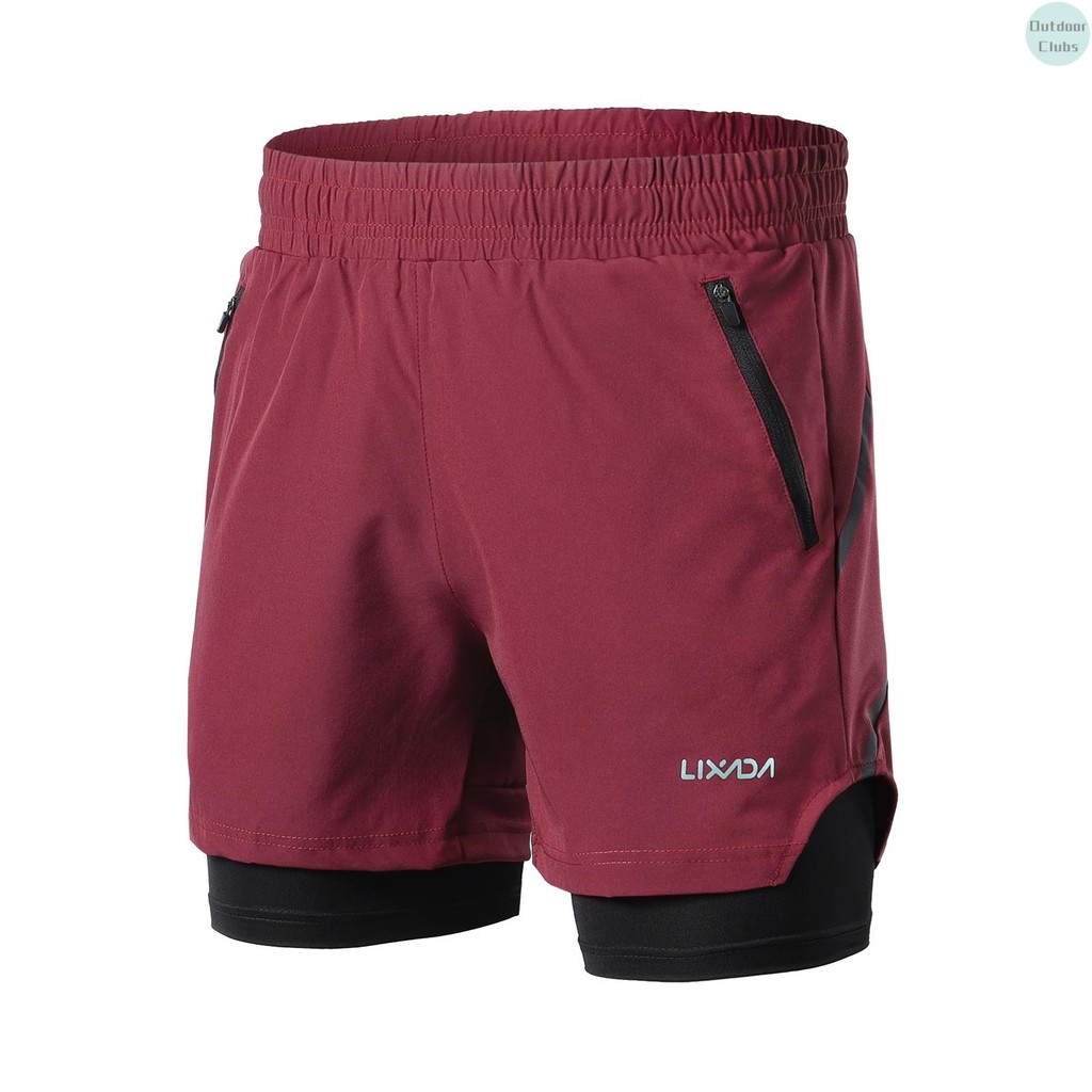 ขายร้อน Lixada Men 2 in 1 Running Shorts Quick Drying Breathable Active Training การออกกําลังกาย Jog
