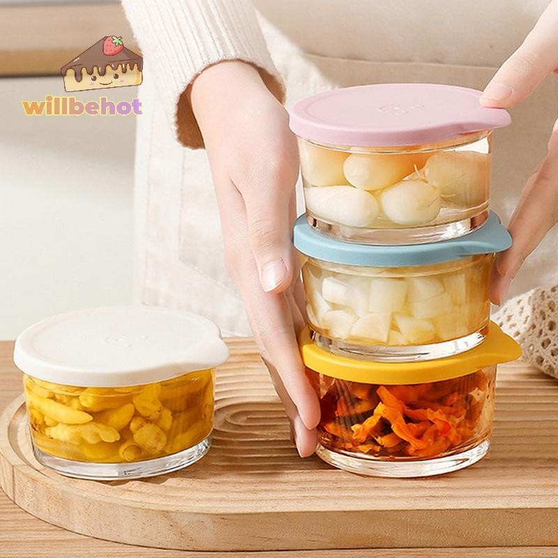 [Willbehot-t] ไมโครเวฟปลอดภัยภาชนะเก็บอาหารทรงกลมแก้ว Borosilicate สูงดองขวดปิดผนึกตู้เย็นโถเก็บผักผลไม้ [ใหม่]