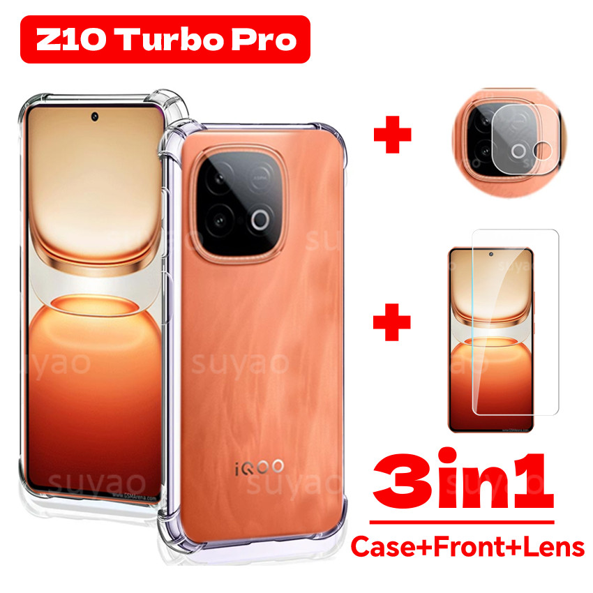 สําหรับ Vivo IQOO 15R Neo 10 Z11 Turbo + Pro Z10 3in1 เคสโทรศัพท์ล้างปลอกใส Z10Turbo + Neo10 กันกระแทก Soft TPU กระจกนิรภัยฟิล์มหน้าจอกล้องเลนส์ปกหลัง