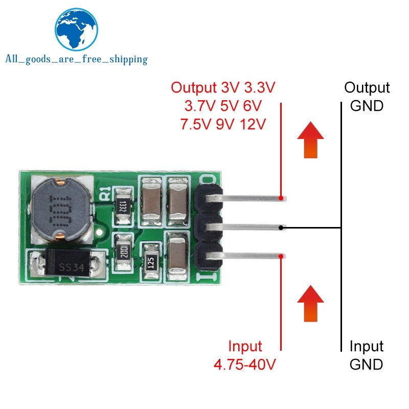 DD4012SA 1A DC 5-40V ถึง 3V 3.3V 3.7V 5V 6V 7.5V 9V 12V ตัวควบคุม DC-DC Step-Down Buck Converter โมด