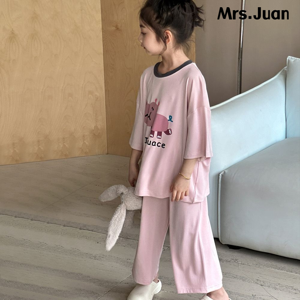 ชุดนอนเด็กผู้หญิงผ้าฝ้ายสุดนุ่ม – ลายการ์ตูนสุดคิ้วท์ ใส่สบายสไตล์หลวมสำหรับหน้าร้อน