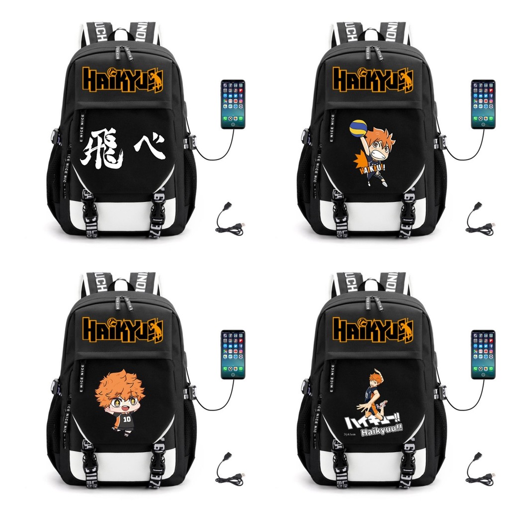 Anime Haikyuu Backpack Laptop Bagpack Travel Bag Student Stationery (อินเทอร์เฟซ USB)
