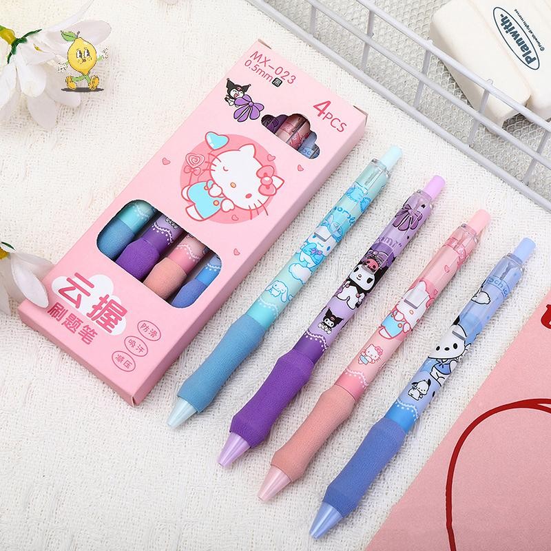 [mozh] 4 ชิ้นน่ารักการ์ตูน Sanrio ปากกาเจล Kawaii ชุดปากกาฟองน้ํากดปากกาเป็นกลางสํานักงานนักเรียนโรงเรียนอุปกรณ์เครื่องเขียนของขวัญ [TH]
