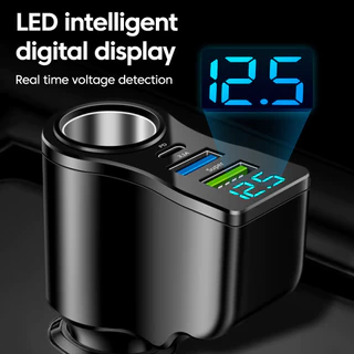 Elough 66W Dual USB Dual Type C ที่ชาร์จแบตในรถชาร์จเร็วจอแสดงผลดิจิตอล USB Type C อะแดปเตอร์ชาร์จ