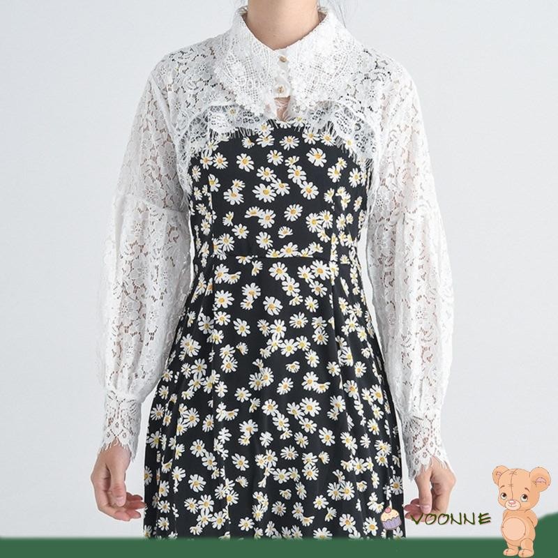 Voonne เสื้อเบลาส์ แขนยาว ปักลายลูกไม้ แฟชั่นสําหรับผู้หญิง