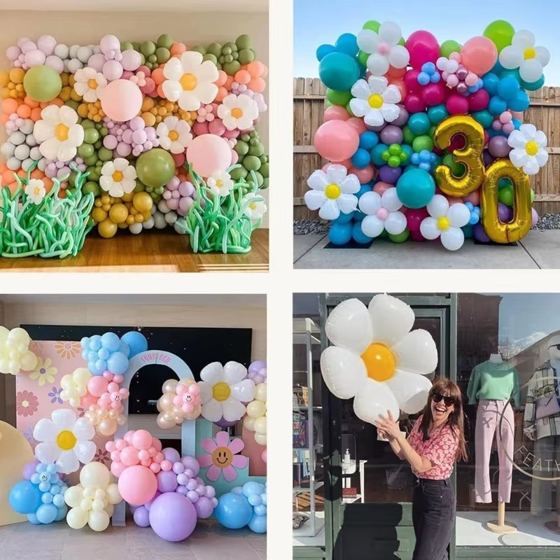 ลูกโป่งดอกไม้เดซี่สีขาว-ลูกโป่งฟอยล์ดอกทานตะวันหลายขนาด-เดซี่ลีลาวดีธีมฮาวายฮีเลียมบอล-บ้านงานเลี้ยงวันเกิดเด็กอาบน้ําตกแต่ง - รูปที่ 4