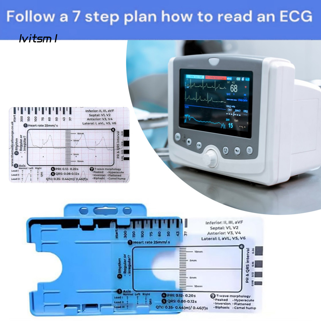 [LV] Ekg 7 Step Ruler Ekg Interpretation Tool โปร่งใส Ekg Caliper เครื่องมือวัดสําหรับ Ultraccardiogram Interpretation Essential Ekg คู่มืออ้างอิงรวมการ์ด