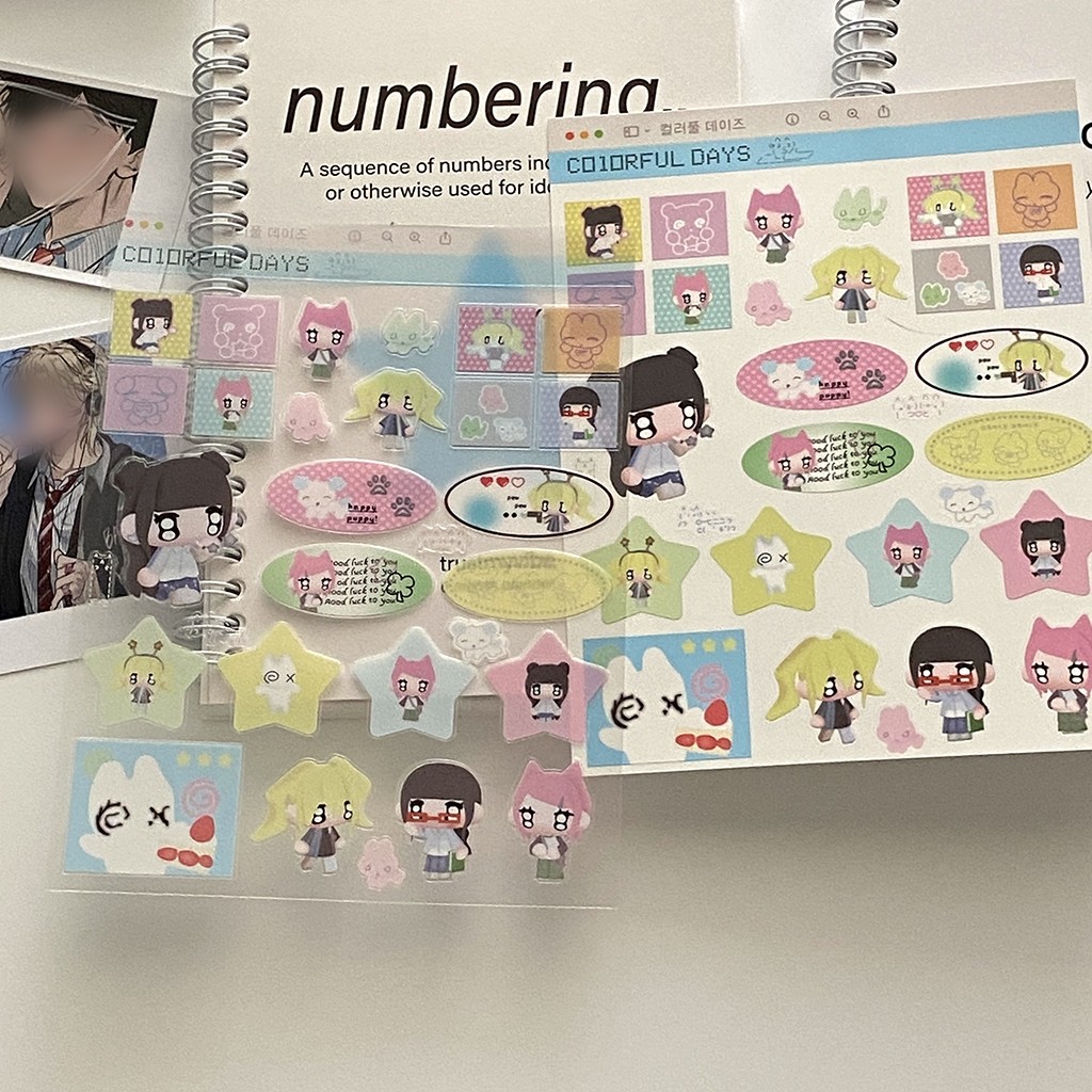 สตีฟ 2 ชิ้นชุดการ์ตูนน่ารักอะนิเมะแมวสาววารสาร เดคโค สติกเกอร์