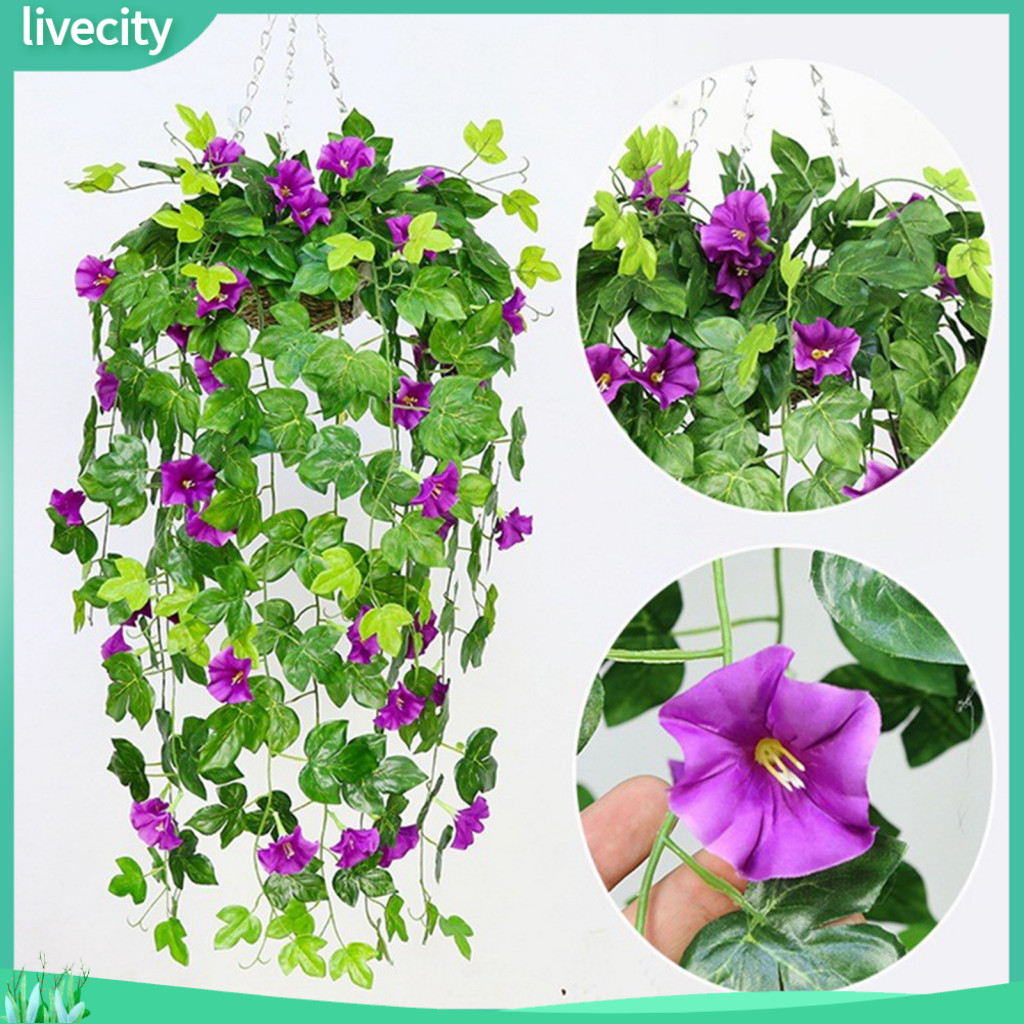 ความเป็นอยู่|  Greenery สําหรับผนังและเพดานที่สวยงามแขวนประดิษฐ์ Morning Glory ดอกไม้สําหรับบ้านสวนง