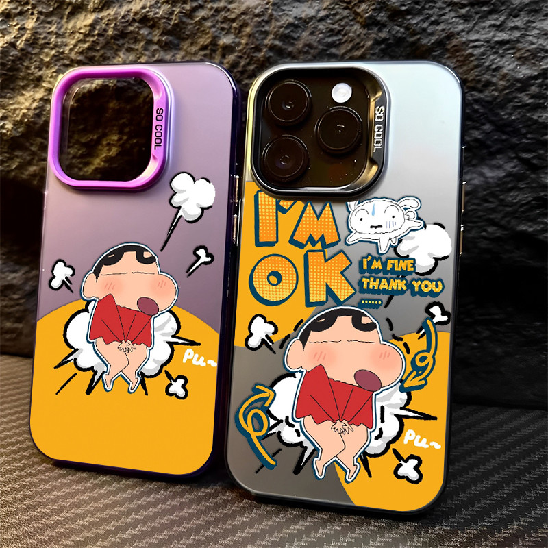 COD ใช้ได้กับ iphone 11 12 13 14 15 Pro MAX 14 15 7 8 Plus XR XSMAX SE2020 เคสโทรศัพท์การ์ตูนตลก Shy Crayon Shin-chan