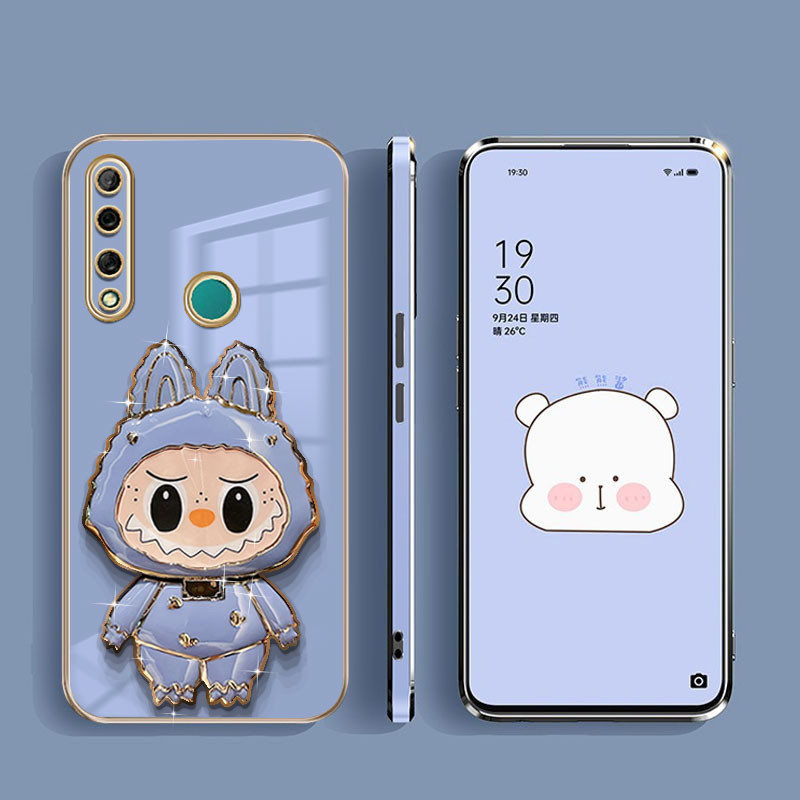สําหรับ Huawei Nova 3i / Nova 5t / Huawei Y6P / Y9 2019 / Y9 Prime 2019 / Y7 Pro 2019 ปลอก 6D ชุบหรูหรา Labubu กระจกแต่งหน้าวงเล็บที่วางโทรศัพท์กรณี