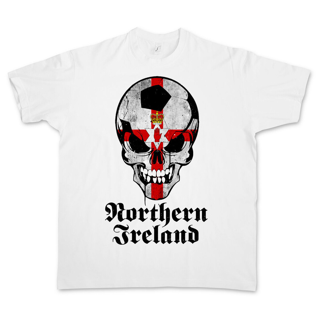 คลาสสิก Northern Ireland Irish Football Skull Flag T-Shirt - Football Northern Ireland