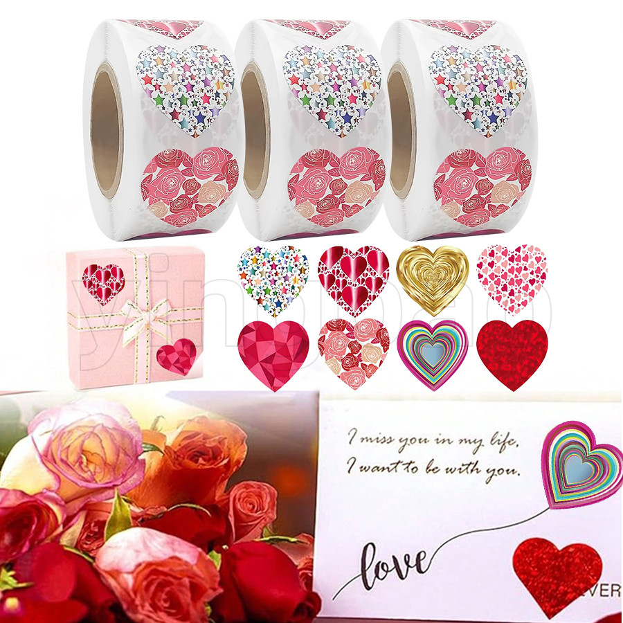 500ชิ้นสีวันวาเลนไทน์หัวใจสติกเกอร์ของขวัญวันเกิดบรรจุภัณฑ์ซีลสติกเกอร์พรรคเชิญตกแต่งสติกเกอร์อบป้าย