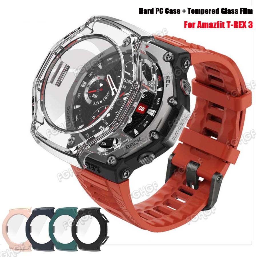 กระจกนิรภัย + สําหรับ Amazfit T-REX 3 SmartWatch คลุมทั้งหมดกันชนเกราะป้องกันสําหรับ Huami Amazfit T