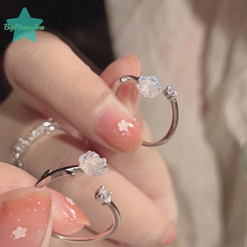 [BigHouseSea] Vintage แฟชั่น Camellia เปิดแหวนคริสตัลเงาเพทายปรับดอกกุหลาบแหวนสําหรับผู้หญิงสาวงานแต่งงานเครื่องประดับ Fine ของขวัญใหม่