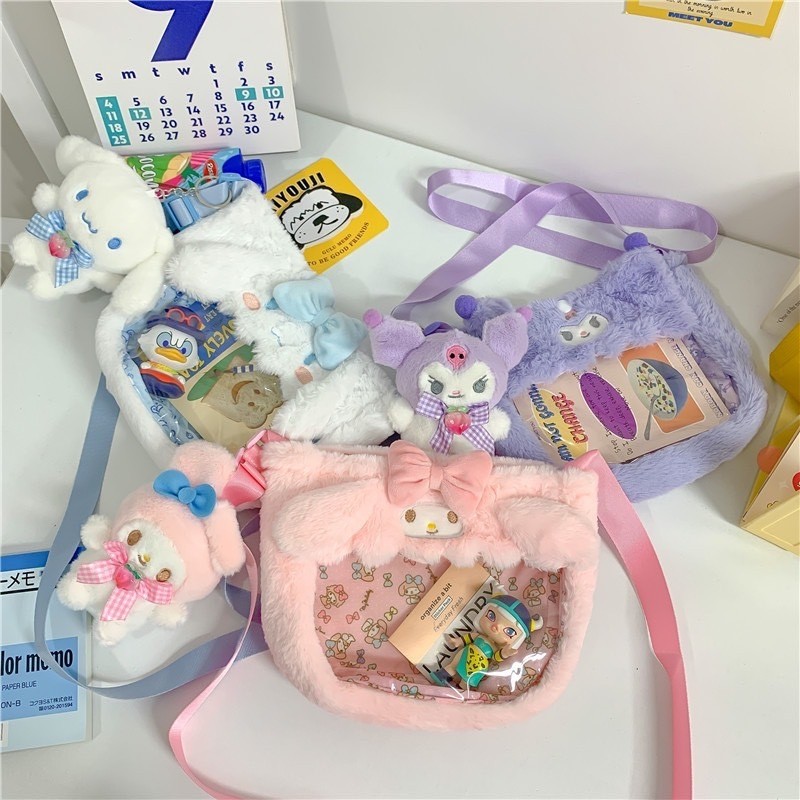 กระเป๋าสะพายไหล่ BAG-V47 PVC ใส ทรงสี่เหลี่ยมขนนุ่ม ลายการ์ตูนน่ารัก เรียบง่าย สไตล์เกาหลี พร้อมส่ง