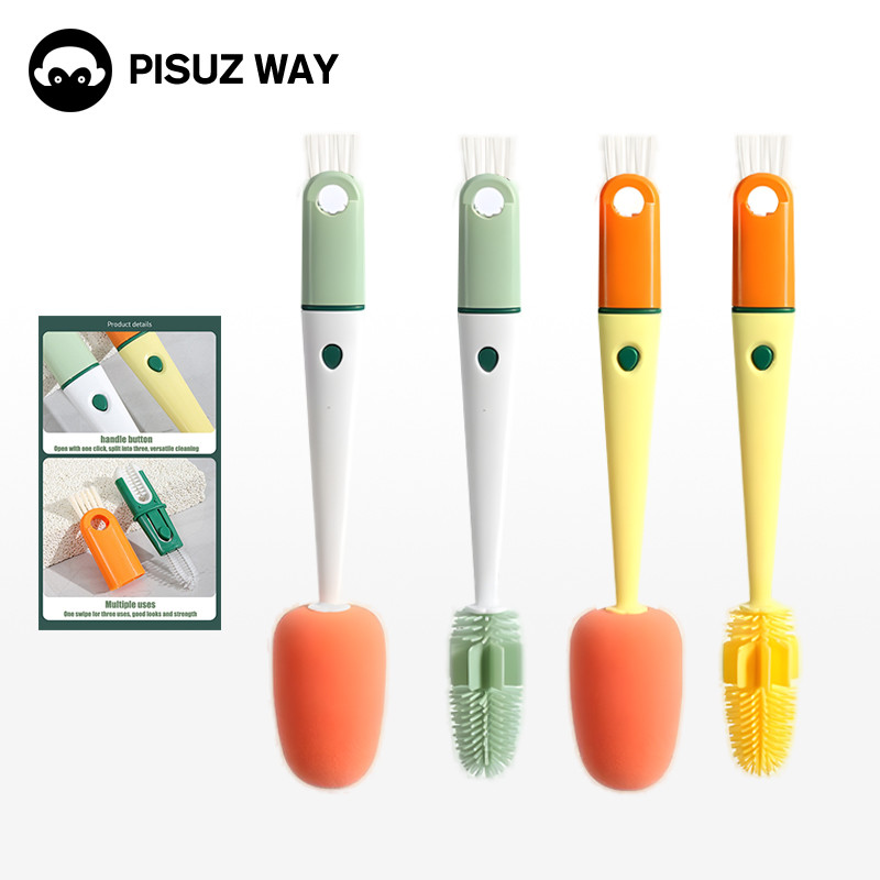 Pisuz Way4-in-1 มัลติฟังก์ชั่นแปรงแก้วน้ำแก้วขวดทำความสะอาดเครื่องมือทำความสะอาดห้องครัวด้ามยาว