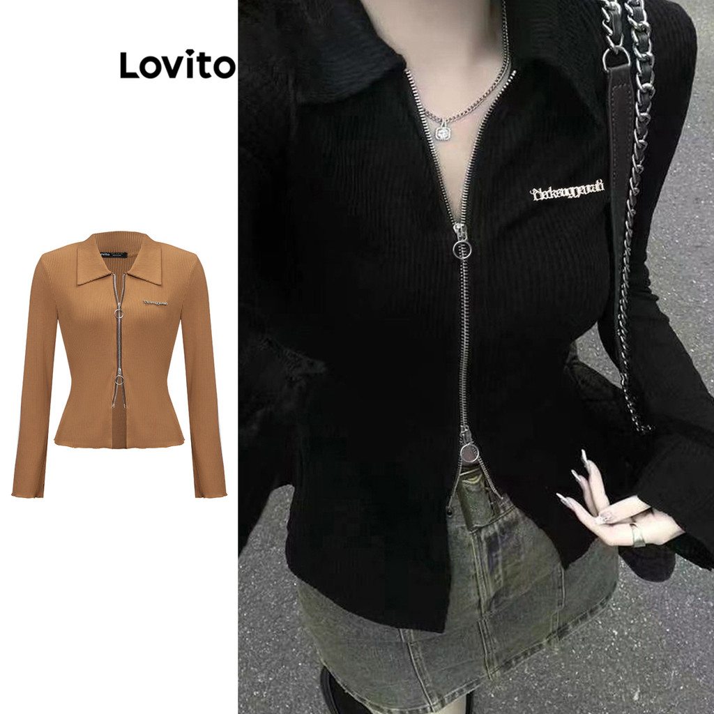 Lovito เสื้อยืดลําลอง มีซิป สําหรับผู้หญิง LNA27136 (หลากสี)