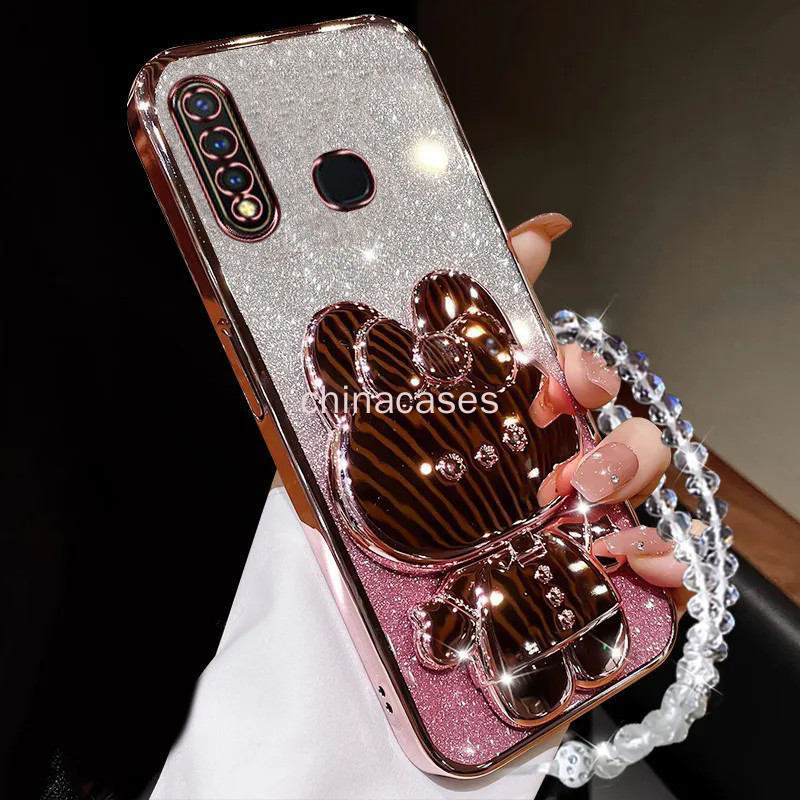 ปลอกสําหรับ vivo y11 y12 y15 y17 y19 y12i 1901 1902 1903 1904 1906 เคสโทรศัพท์ 2025 ใหม่รูปแบบพลาสติกกรณีกระต่ายวงเล็บ Glitter Electroplating โปร่งใสนุ่มป้องกันเลนส์ฝาครอบกันกระแทก RFVTGBYHN