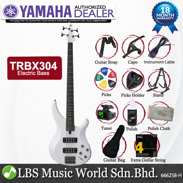 Yamaha TRBX304 4 String HH Pickup Mahogany Electric Bass Guitar - สีขาว (TRBX 304)