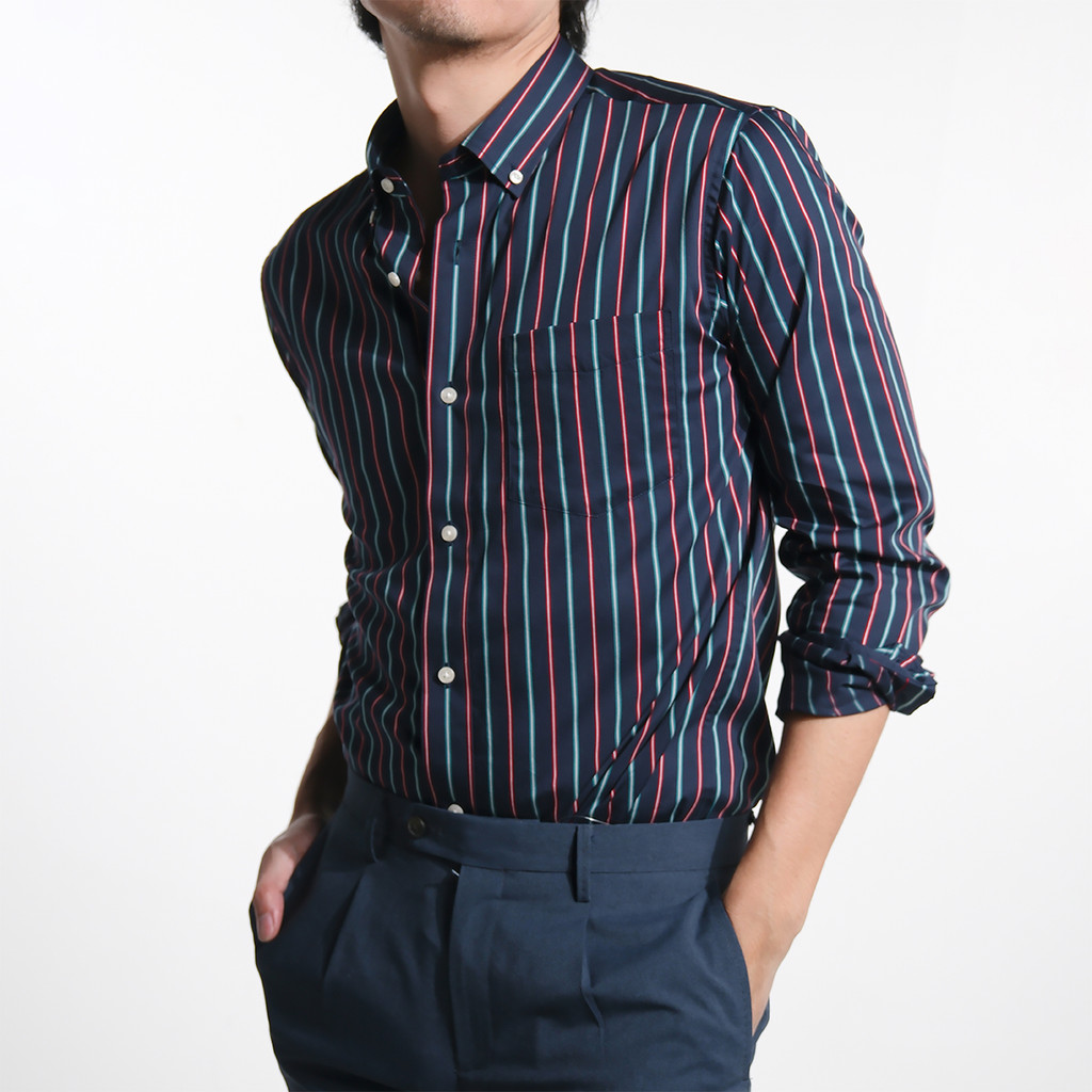era-won Premium Quality เสื้อเชิ้ต คอปก Dress shirt Regular Shirt แขนยาว สี Disco Blue