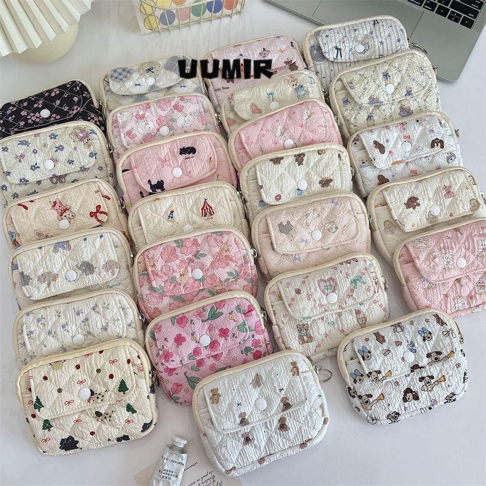 Uumir กระเป๋าใส่เหรียญลายดอกไม้การ์ตูน, กระเป๋าเก็บผ้านวมน่ารักมัลติฟังก์ชั่นแบบพกพา, ที่ใส่ ID Quilted Key Coin Purse Card Hold