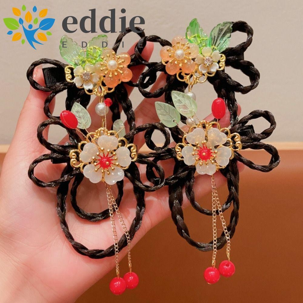 Edie เด็กวิกผม Hairpin, ดอกไม้สีแดงตรุษจีน Headwear, All-match พู่ Braid ผม Tang ชุดคลิปผม Hanfu ผม Sticks สาว