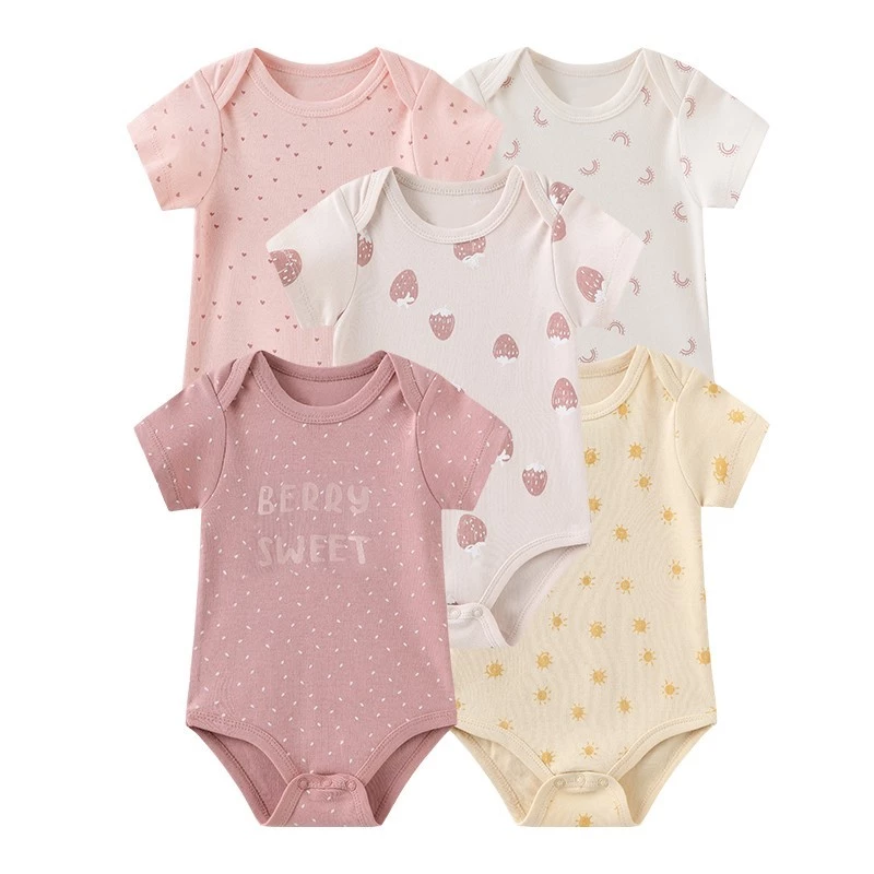 Kiddiezoom 5 ชิ้นการ์ตูนแขนสั้นเด็กทารกชุดบอดี้สูทนุ่มผ้าฝ้าย 100% เด็ก Onesies