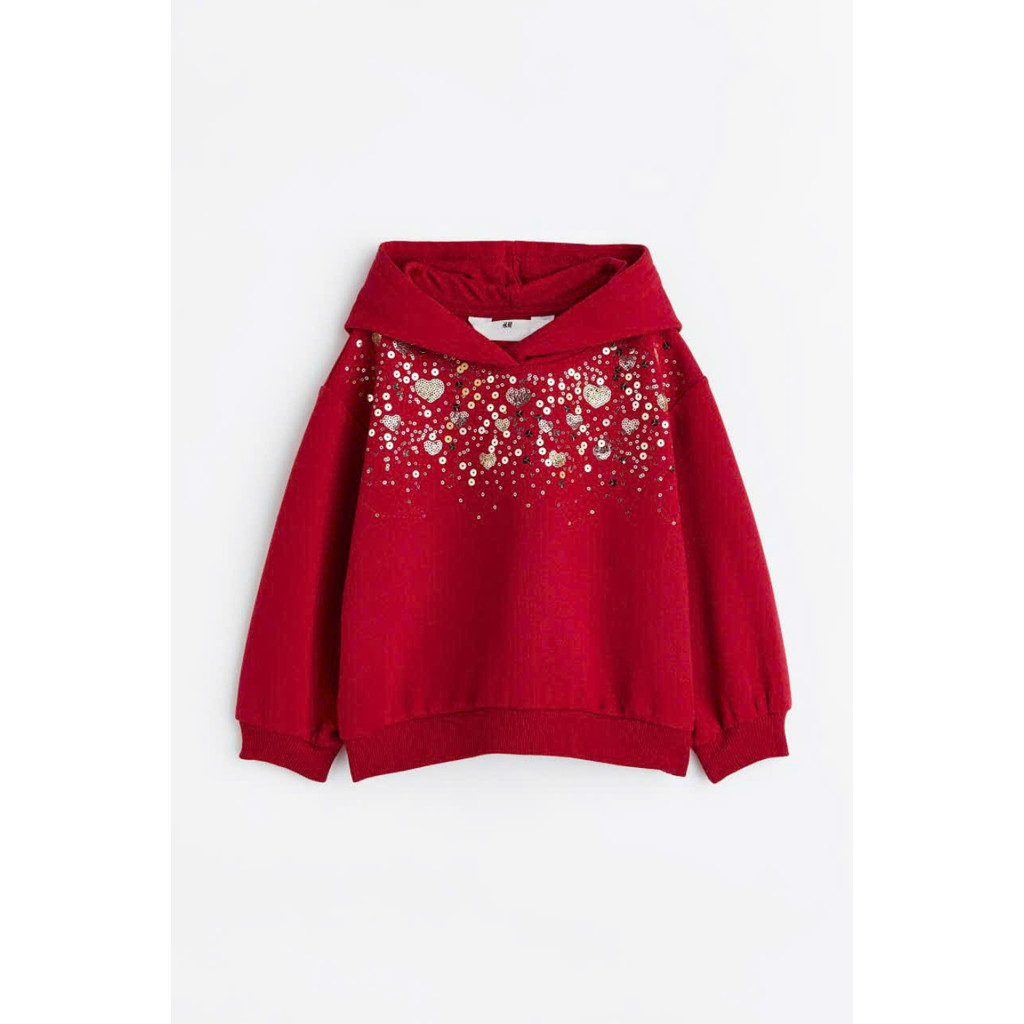 เสื้อฮู้ดหัวใจเลื่อมสีแดง H&M ของแท้