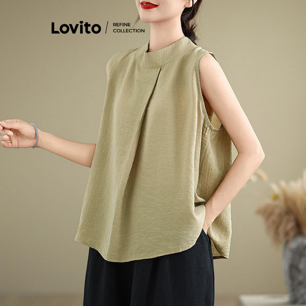 Lovito เสื้อแขนกุดผู้หญิง เบสิก สีพื้น สไตล์หรูหรา LNE77744