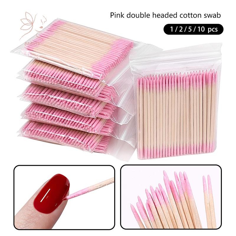 [maybeauty] 1/2/5/10bags Pink Tip Cotton Stick ยาว 7 ซม.ปลายจับสําลีปักกึ่งถาวร {TH}