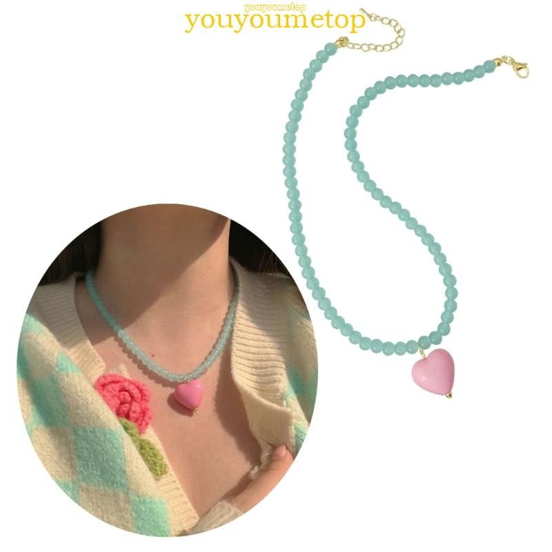 Youyo ลูกปัดสี Contrast Neckchain สีลูกกวาด Love Heart Charm ลูกปัด Choker Chain