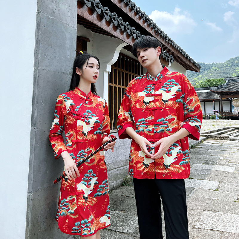 เสื้อผ้าสไตล์จีน, ชุดคู่รัก, ชุดคู่ Hanfu CNY, ชุดฤดูใบไม้ร่วง, ชุดหนึ่ง, ชุดผู้หญิงจีนใหม่, ชุด Tang, กี่เพ้าปรับปรุงสไตล์จีน, ชุดการแสดง Hanfu