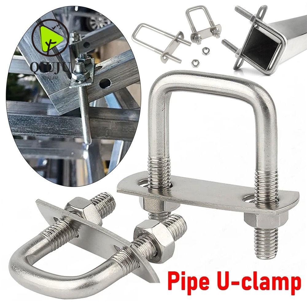 Qiju 2 ชุดท่อ U-Clamp, U-Bolt มุมขวาพร้อม Baffle Square Clamp, M6 สกรูเหล็ก Squa Bolt