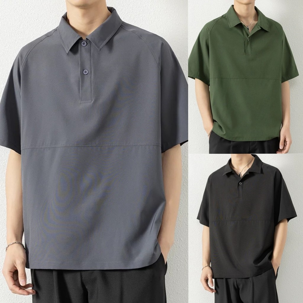 BECoolMan-น้ำแข็งผ้าไหมแห้งเร็ว POLO เสื้อ สีทึบ รหัสใหญ่ ลำลอง เรียบง่าย