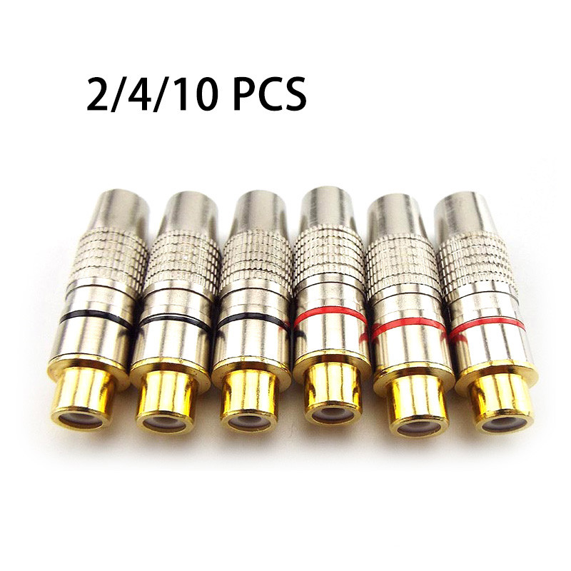 2/4/10pcs RCA หญิงแจ็คปลั๊ก Solder Audio Video Adapter Connector RCA หญิง Balck สีแดงแปลงชุบทองสําหรับสาย Coaxial THH1
