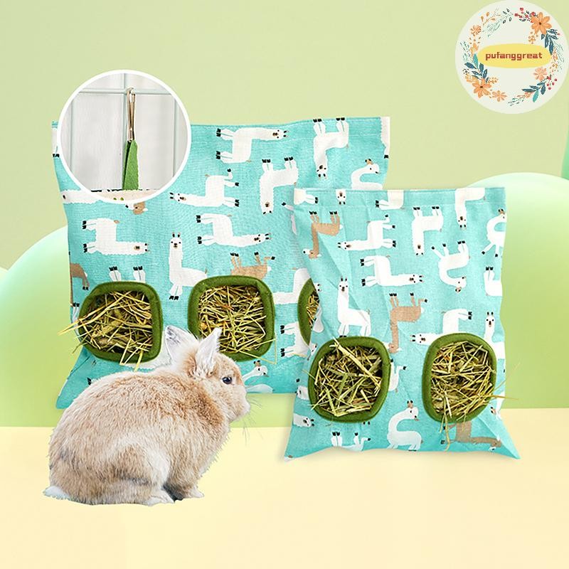 Pufanggreat 2/3 หลุมแขวนถุงหญ้าแห้งสําหรับกระต่าย Guinea Pigs สัตว์ขนาดเล็กกระต่ายตู้อาหารกระเป๋ากรงอุปกรณ์เสริมสัตว์เลี้ยง Feeding กระเป๋า TH