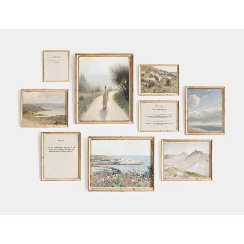 Christian Gallery Psalms 23 Scripture John 3 16 Wall Art Genesis 1 1 Bible Verse PRINTABLE, ผ้าใบ Wa