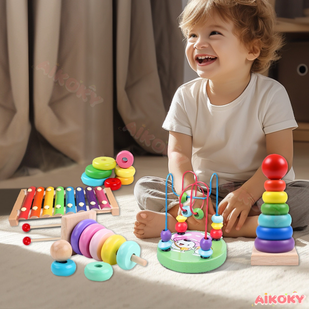 AIKOKY ของเล่นไม้ ตัวต่อไม้ ของเล่นเสริมพัฒนาการ ของเล่นเด็กพัฒนาทักษะ ของเล่นไม้นวด ของเล่นไม้