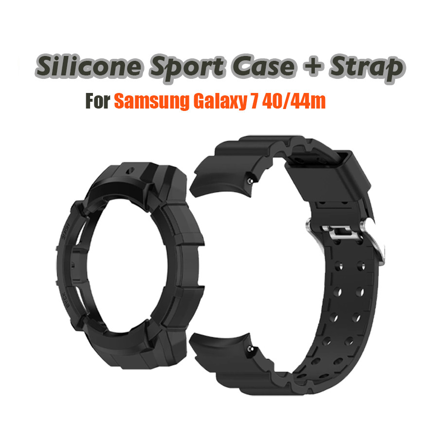 เคสซิลิโคน + สายคล้องสําหรับ Samsung Galaxy Watch 7 fit Watch7 40 มม.44 มม.เกราะป้องกันกรณี Watchban