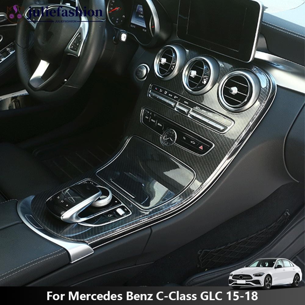 JULIEFASHION 2 ชิ้น/เซ็ตคอนโซลกลางรถเกียร์ Shift แผง Trim คาร์บอนไฟเบอร์สําหรับ Mercedes Benz C GLC 