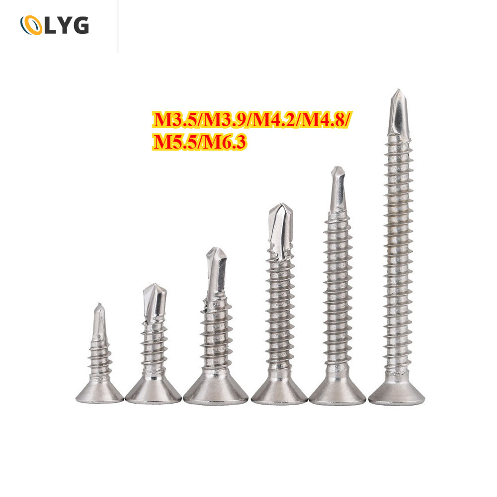 สกรูแผ่นเหล็ก M3.5/M3.9/M4.2/M4.8/M5.5/M6.3 Phillips Countersunk Self-Tipping Self-Drilling สกรูหางเ