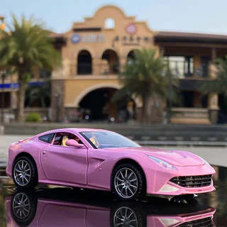 1/32 แบบจำลองรถสปอร์ตโลหะผสม มีดนตรีไฟ เฟอร์รารี่ Pink Ferrari F12 จำลอง ของเล่นสำหรับเด็กสะสมเป็นของขวัญ