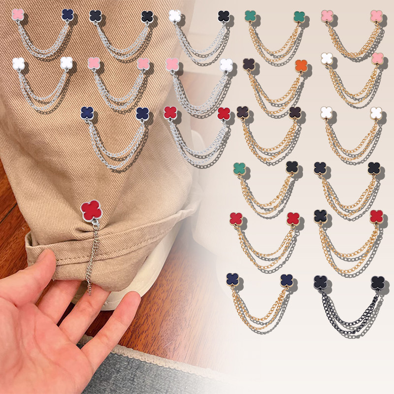 yunyuUAN เกาหลีรุ่นโคลเวอร์สี่ใบแม่เหล็กหัวเข็มขัดโซ่กางเกงขาปุ่มปรับเสื้อปกตกแต่งเข็มกลัดโซ่โดยไม่ต้องเย็บหัวเข็มขัดแม่เหล